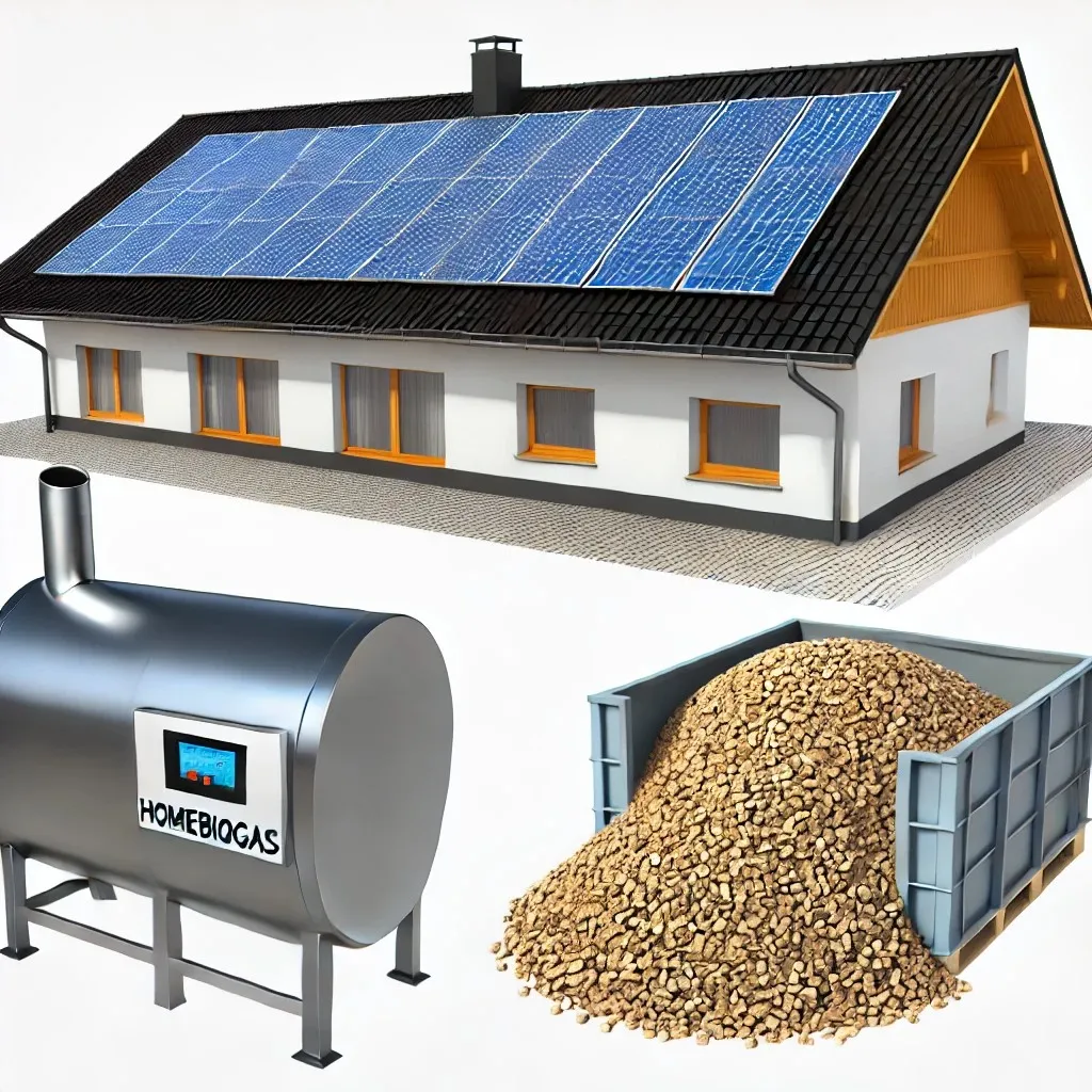 Gambar Panel Surya, Homebiogas, dan Wood Pellets sebagai Implementasi Energi Terbarukan untuk Masa Depan yang Berkelanjutan